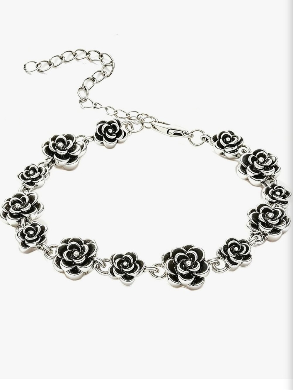 14 K Gold Plated Black Silver Rose Link Bracelet